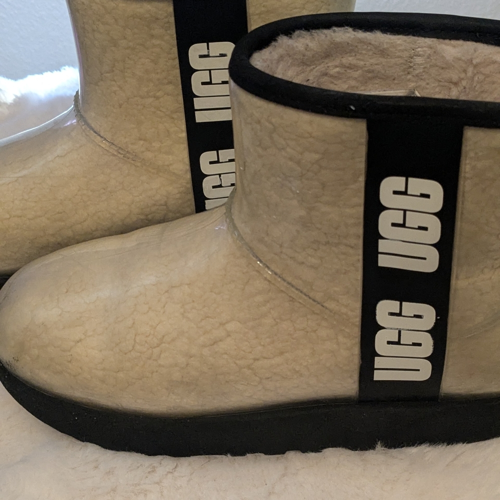 UGG Clear Mini Waterproof Shearling Boots Transparent Logo Strap Winter Women’s
